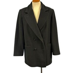 Vintage Hook Wear Black Wool Pea Coat Jacket 80s 90s Y2K Preppy Double Breasted
